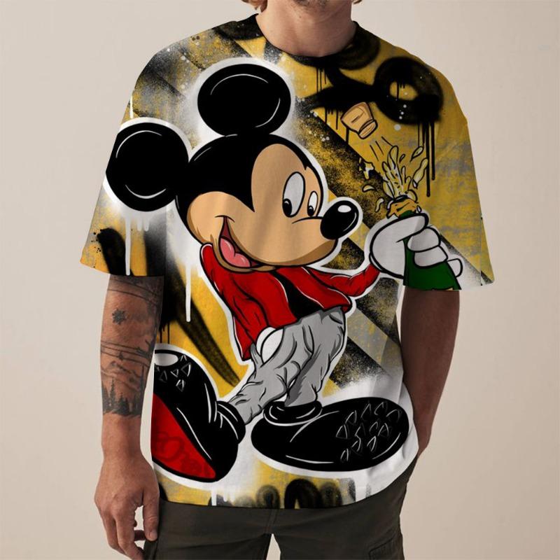 Disney New Men's T-Shirt Fashion Mickey Mouse print T-Shirts for Men Summer Casual Round Neck Tops Short Sleeve Oversized Funny