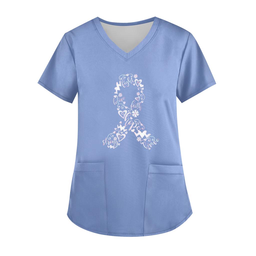 Women's V-Neck Short-Sleeve Pocketed Top With Side Slit