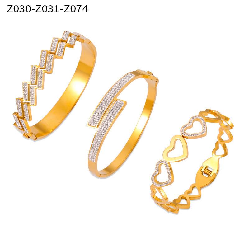 Hong Kong Trendy Minimalist Geometric Diamond-Set Gold-Plated Titanium Bracelet