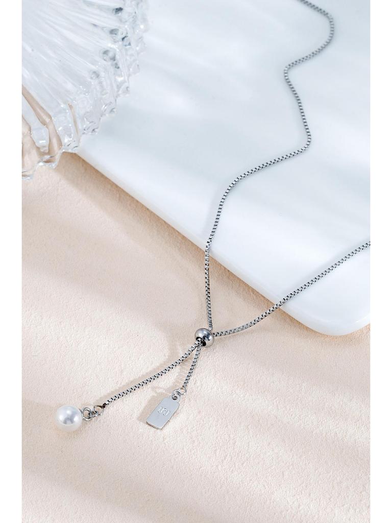 18K Gold-Plated Pearl Necklace with Adjustable Drawstring - Titanium Steel Clavicle Chain for Women
