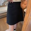 Women's High Waist A-Line Wool Skirt - Plain, Slim Fit, Versatile Midi for Spring, Autumn, Winter