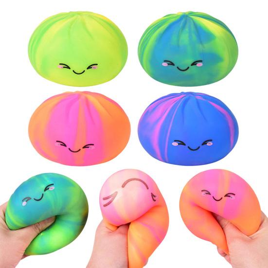 Smiling Steamed Bun Stress Ball Anti-Anxiety Colorful Dumpling Squeeze Toy Soft Stretchy Simulated Dough Ball Fidget Sensory Toy