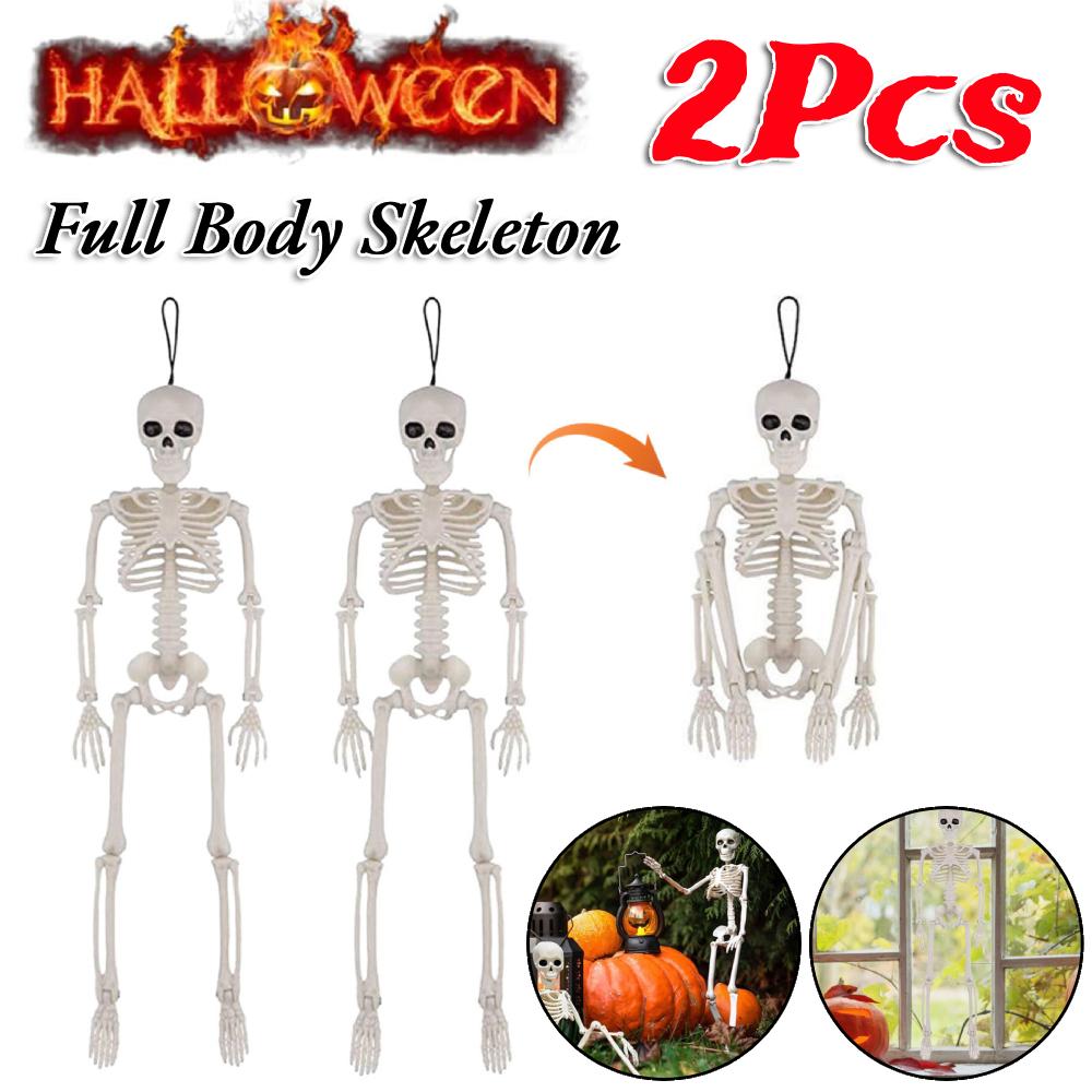 2Pcs 40cm Full Body Skeleton Halloween Decoration Posable Skeleton with Movable Joints Hanging Skeleton Decor for Haunted House