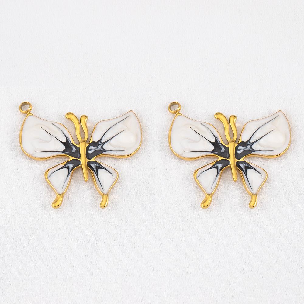 2pcs Stainless Steel Enamel Butterfly Pendants Crystal Bead Imitation Pearl Shell Heart Charm DIY Trendy Necklace Jewelry Making