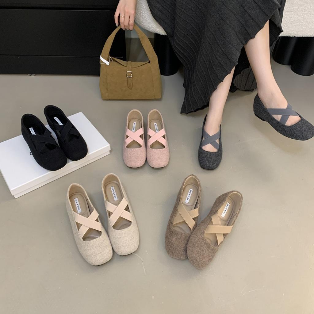 2025 Autumn and Winter New Round Head Inner Cross Word with Ballet Doudou Commuter Work Shallow Mouth Women's Single Shoes