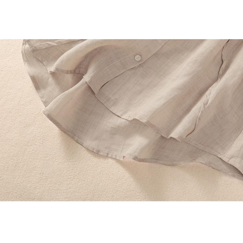 Summer Shirt Art Retro Loose Solid Color Stand Collar Short Sleeve Blouses Women's Shirt Top