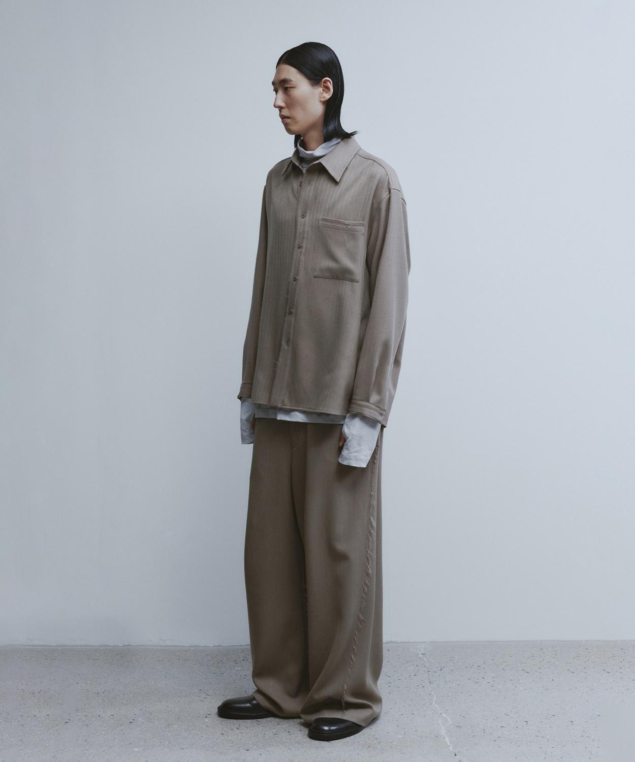 Youth Cut-Off Loosed Shirt - Beige Herringborn S