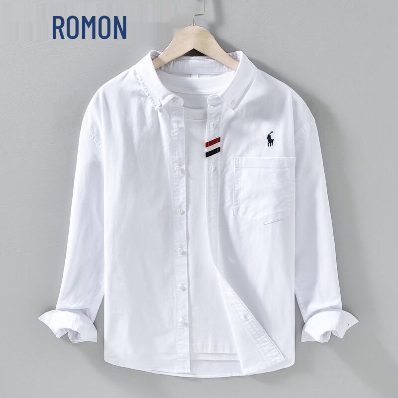 ROMON Men s Japanese Style Embroidered Oxford Long Sleeve Shirt XL