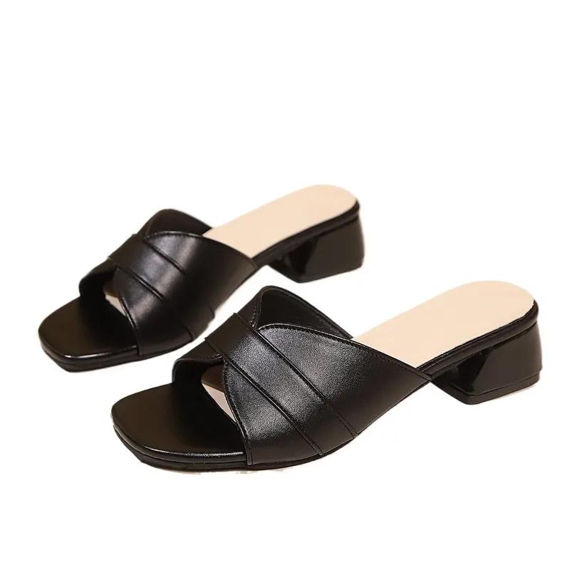 

Fashion Ladies Shoes on Sale 2025 Women’s Modern Slippers Summer Square Toe Med Heel Slippers for Fashion Daily Plus Size Dress Sandals 35