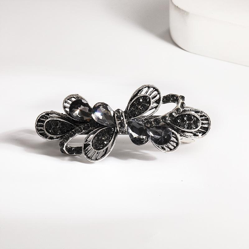 Clip de Primavera de Circonita Blanca Flor de Pedrería Brillante Clip Superior Clip Horizontal Elegante Adorno para el Cabello de Moda para Madres