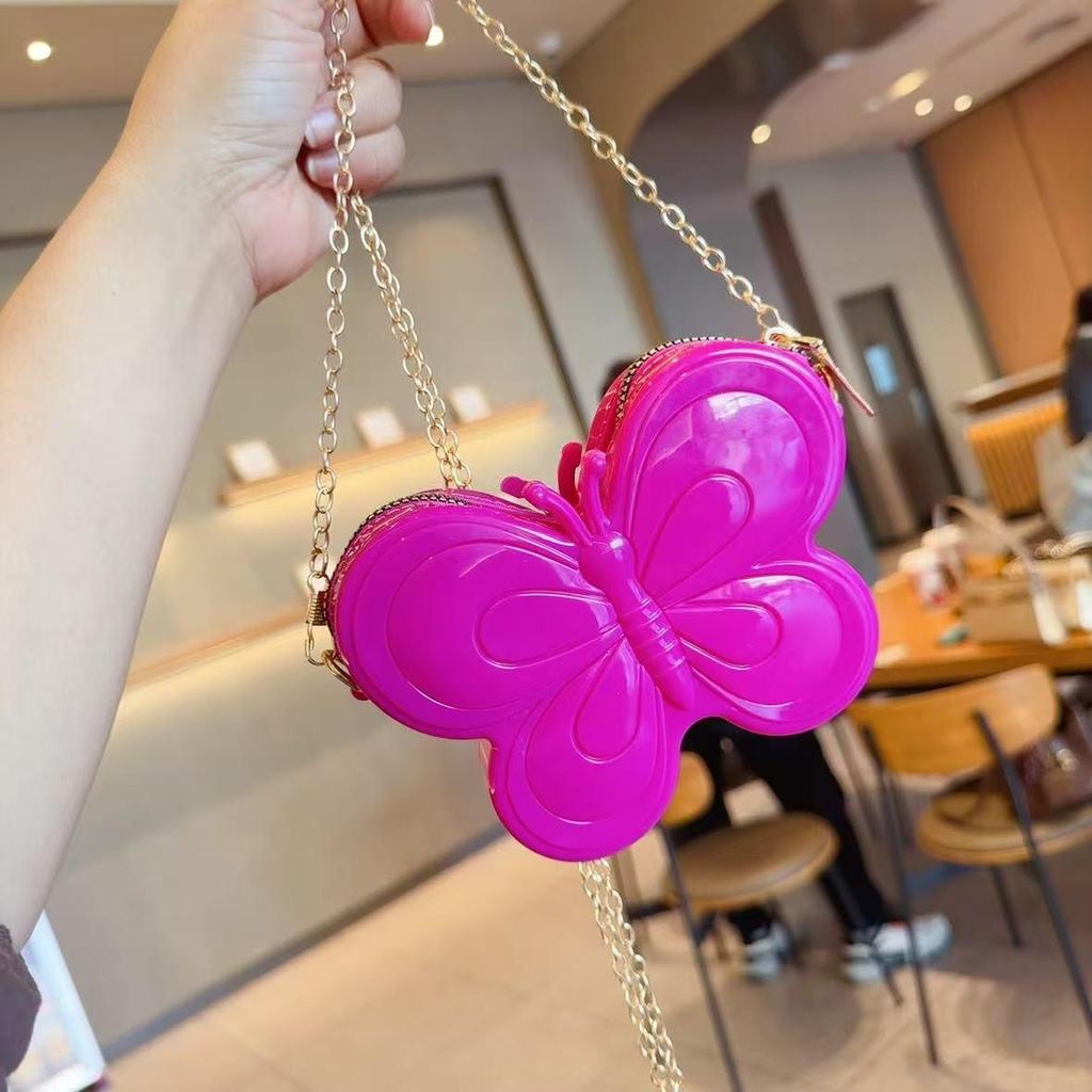 2025 Summer Cute Butterfly Jelly Crossbody Bag: Colorful Mini Chain Shoulder Bag for Girls