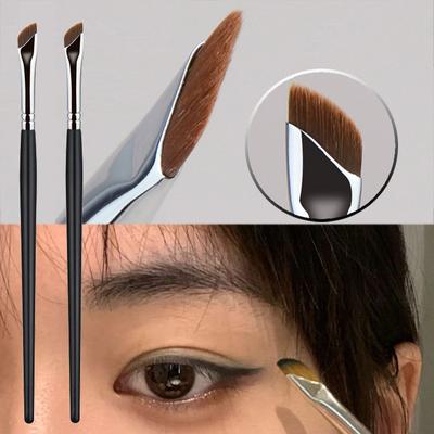 2 Stück Sichel-Eyeliner-Pinsel, Messerkanten-Make-up-Pinsel, ultradünn, fein, schräger Winkel, flacher Kopf, Augenbrauenpinsel, professionelles Make-up-Tool