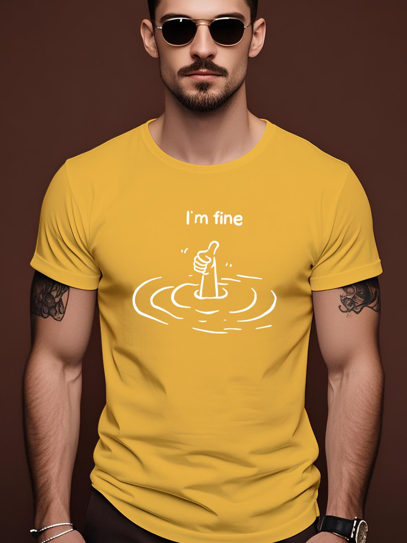 Men s I AM FINE Graphic T-Shirt - Minimalist Casual Crewneck Tee XXXL