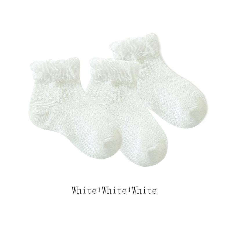 3 Pairs Cotton Girls Socks for Spring Summer Ruffles Mesh Baby Socks Children Baby Little Girl Clothing Cute Accessories