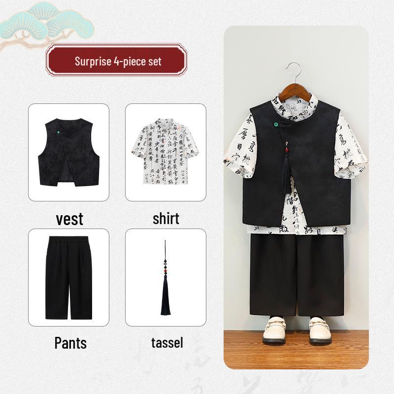 Boys' Chinese-Style Hanfu Set: Tang Suit Vest for Summer Performance