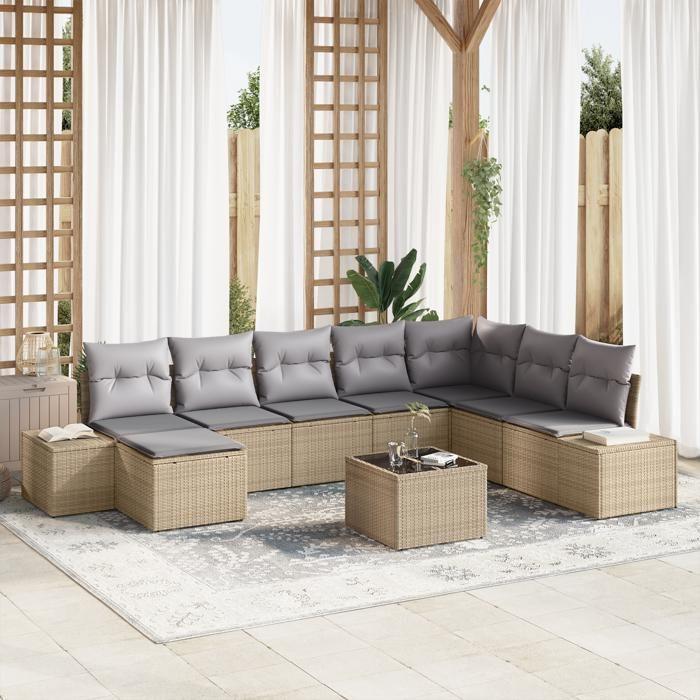 VidaXL Ensemble de canapé de jardin 9 pièces avec coussins noir en poly rattan 3347190
