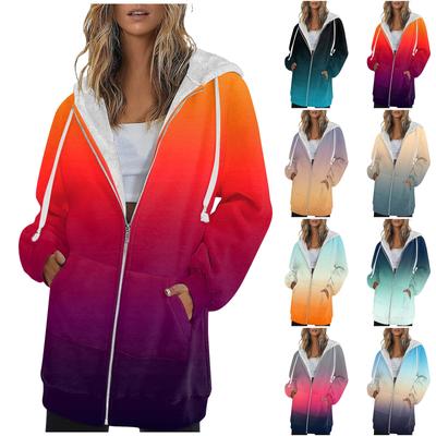 Women's Autumn Winter Fashion Zipper Hoodie Long Sleeve Hoodie Pullover Sports Workout Shirts Casual Printed Brushed Tops With Pockets