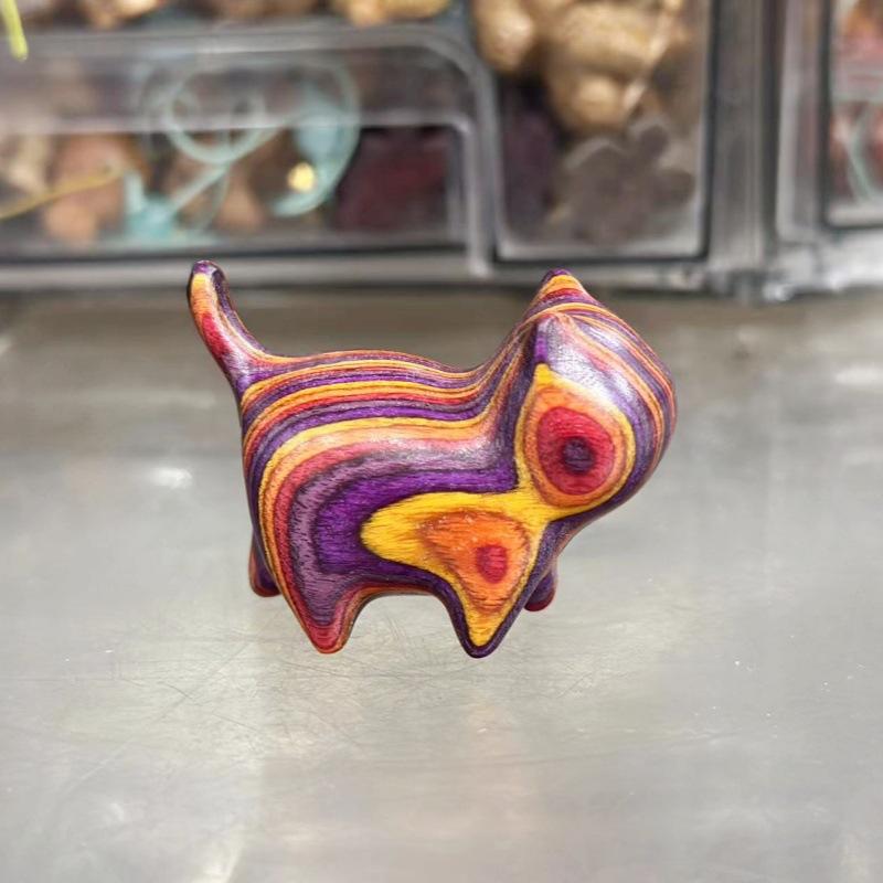 Figuras en miniatura, adorno de gato, lindo gato de madera de colores, accesorios de escritorio para oficina, decoración del hogar, regalo, actividad, recuerdos