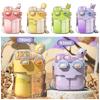 Cartoon Water Kids Bottle Doubledrinking Straw Cup Portable Leakproof Kettle