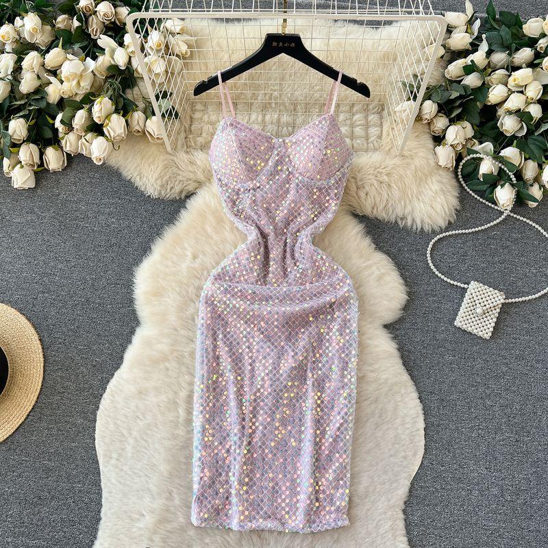 Shiny Summer Niche Design Sling Dress