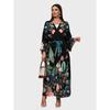Beach Kimono Cover Ups for Women Plus Size Black Peacock Printed Summer Holiday Bathing Suits with Belt