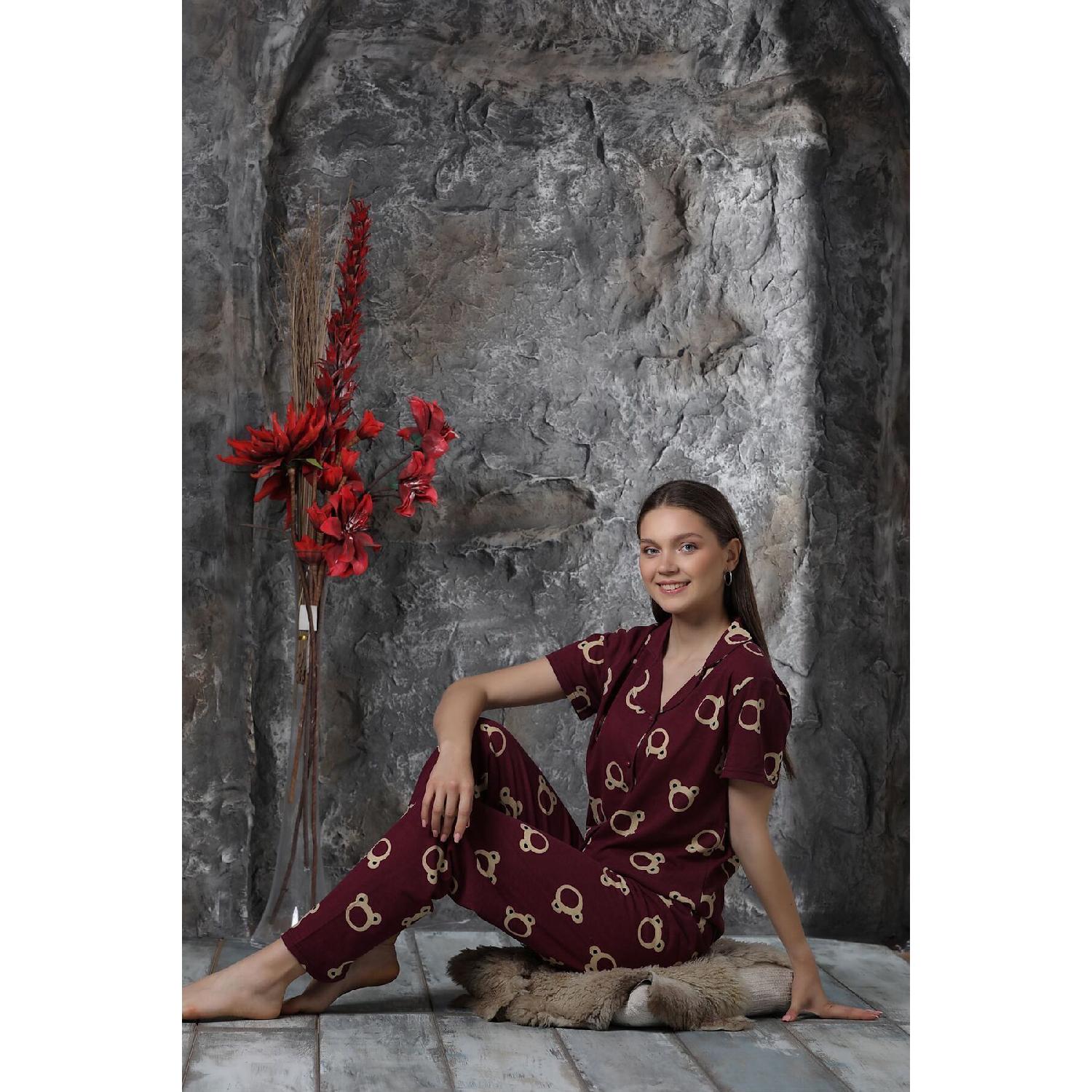 

Front Buttoned Short Sleeve Pajama Set S червоний