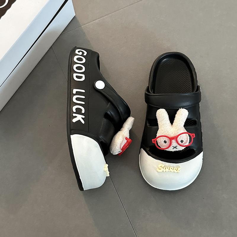 

Милые мультяшные сандалии с буквами женские тапочки с кроликом Миффи для улицы летняя мода для улицы женские крутые тапочки обувь с головой в сумке 38-39 чёрный