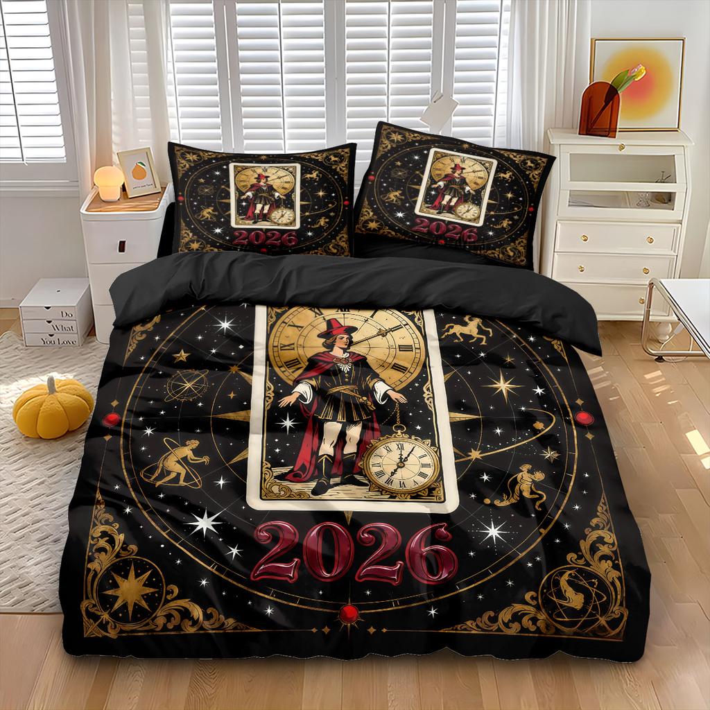3 pezzi Federa piumone Future Time Messenger card stampata senza cuciture, multi-taglia per camera da letto, decorazione letto per le vacanze, lavabile in lavatrice