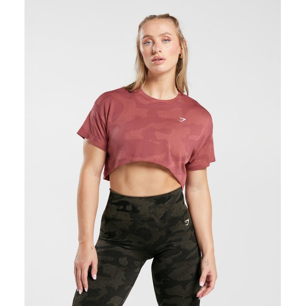 

GYMSHARK Adapt Camo Бесшовный ребристый укороченный топ Soft Berry Sunbaked Pink B6A2T KBT7