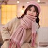 Scarves Men Women Winter Solid Tassel Scarf Versatile Warm Neckerchief Plaid Tassels Shawl Mohair Color Matching Scarf