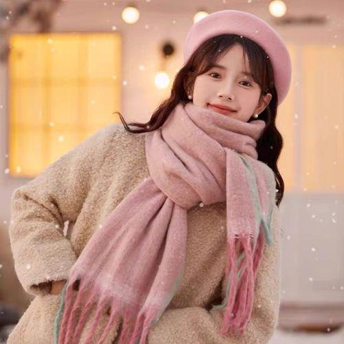 Scarves Men Women Winter Solid Tassel Scarf Versatile Warm Neckerchief Plaid Tassels Shawl Mohair Color Matching Scarf