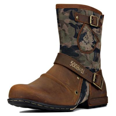 Herren Cowboy Stiefel Warmes Leder Vintage Motorrad Herrenstiefel Reiten Retro Metall Stil Reißverschlüsse Herrenschuhe Wintermode