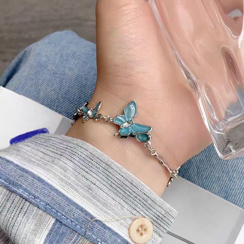 Blue butterfly splicing bracelet women's niche high-end ins cold wind sweet cool personality temperament hand jewelry