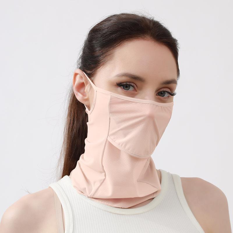 Summer Ice Silk Sunscreen Mask, Lightweight Outdoor Cycling Mask, Nylon Breathable Sunshade Sports Neck Protector with Ear Hooks, 2-Pack