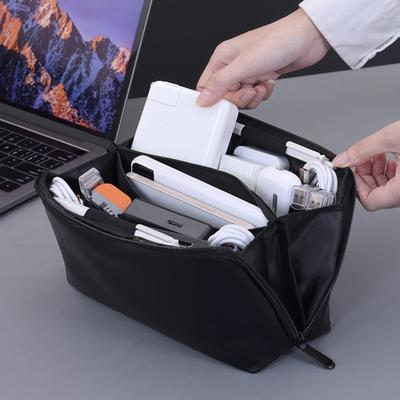 Electronic Accessories Bag Multi-Compartment Travel Tech Accessories Pouch Waterproof Faux Leather Pouch Organizer for Cables Chargers Power Banks