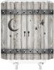 Country Barn Door Shower Curtain Farmhouse Rustic Wood Islam Crescent Moon Star Modern Vintage Western Country Grey Wooden