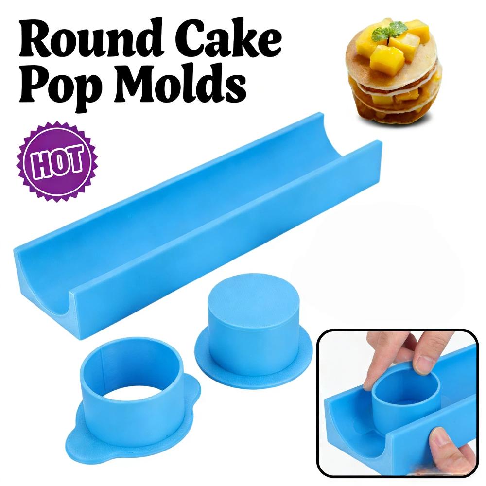 3D Printed Round Cake Pop Molds Kit Food-Grade PLA 9-Inch Tray Circle Cutter Pusher Adjustable Size for Home Baking Birthday Wed