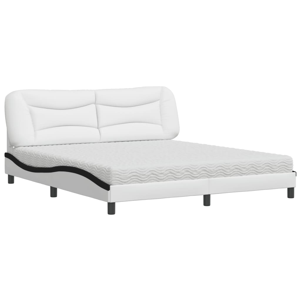 Bed with Mattress Hvar White and Black 180x200 cm Faux Leather
