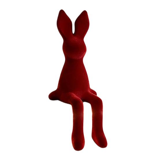Sitting Bunny Statue Flocking Rabbit Figurine Easter Bunny Ornaments for Living Room Cabinet