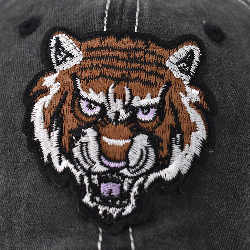 Tiger head embroidered sun hat women's baseball hat old pure cotton washed men's outdoor leisure European and American cap
