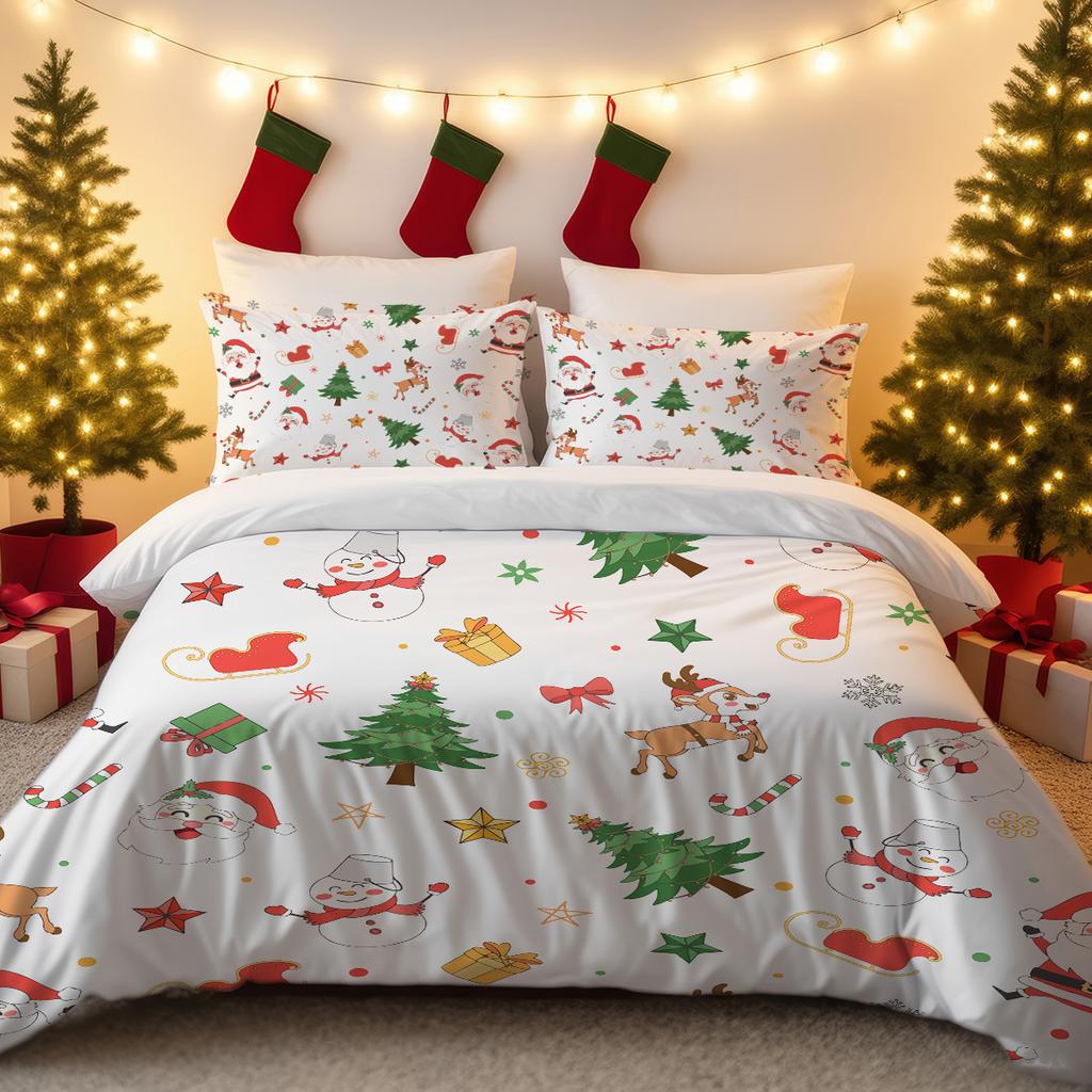 Christmas Bedding Quilt Cover Three-Piece 3D Digital Printing Kit Pillowcase Quilt Cover Home Textile