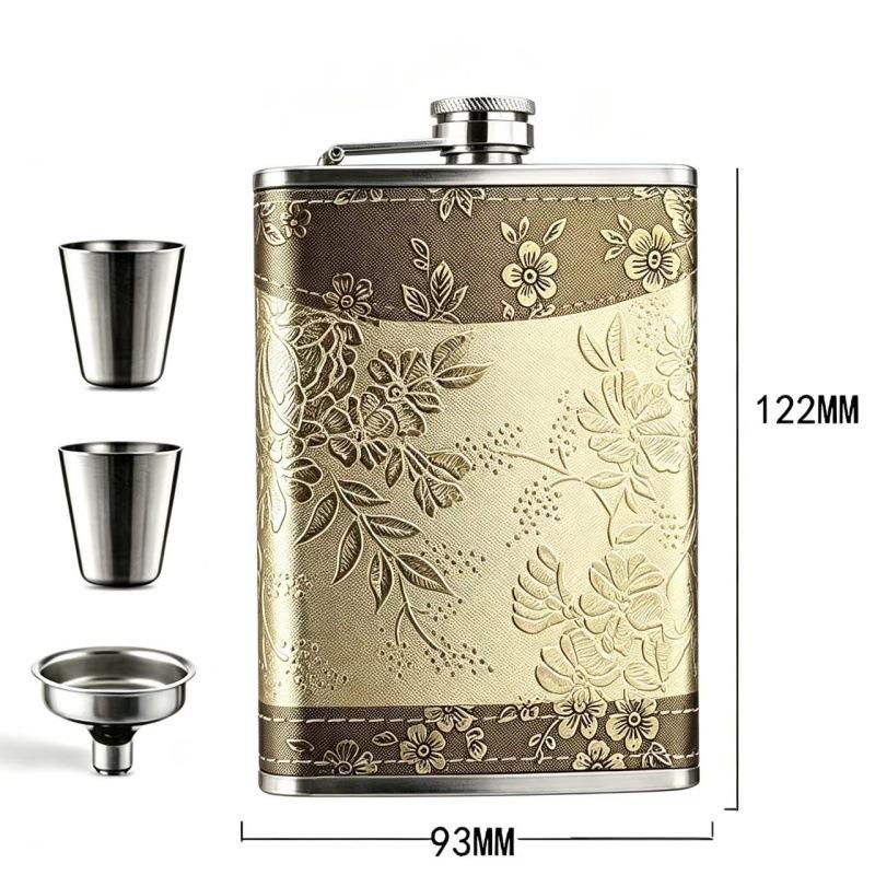 8oz Stainless Steel Hip Flask with Russian Leather, Portable Outdoor Small Flask - Brown/Black