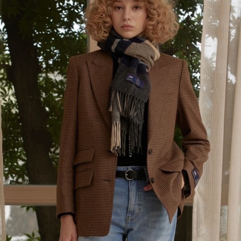 ABRAHAM MOON Merino Wool Shawl Muffler 50cm - Madison Navy Camel