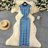Striped V-neck sleeveless knitted dress women's summer new slim-fitting waist and thin commuter dress
