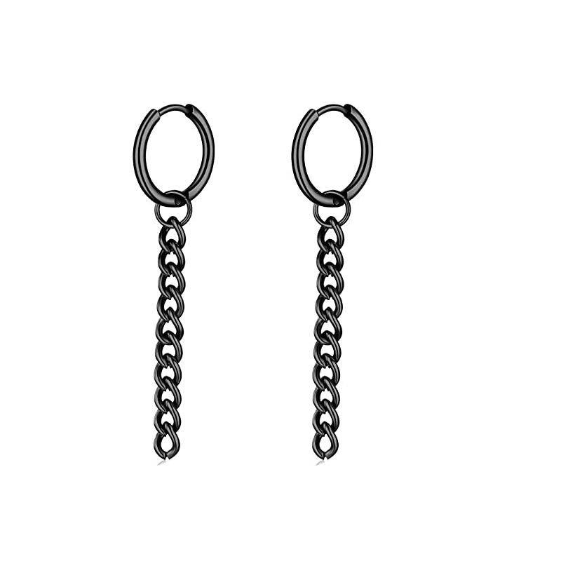 Black Series Titanium Steel Punk Style Earrings - Unisex, Korean Fashion, Unique Design