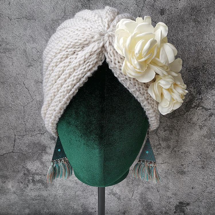 Spring and Summer Sweet Big Flower Headgear Retro Pullover Hat Female Dancing Confinement White Hair Headgear Travel Headscarf Hat