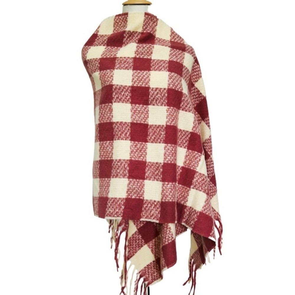 Checkered Winter Cashmere Scarves Coldproof Women Cashmere Shawl Elegant Wool Tassel Scarf  Girls красный