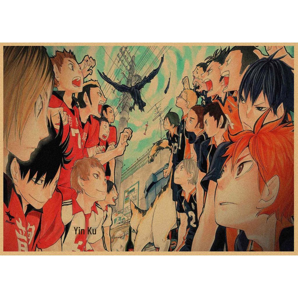 Haikyuu!! Retro Kraft Poster: Hinata Shoyo & Kageyama Tobio Decorative Wall Art