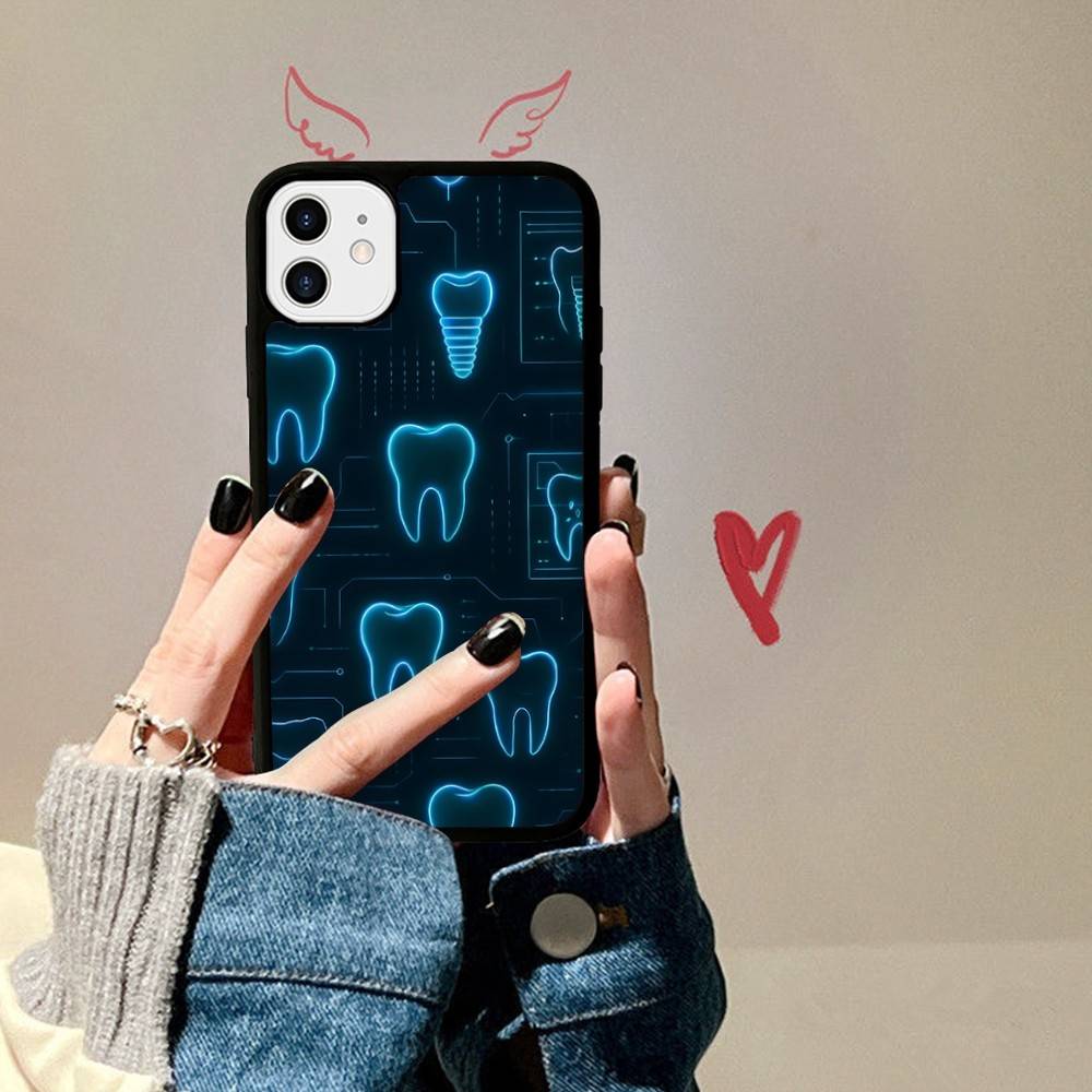 Dentist Tooth Pattern Phone Case Wireless Charging PC+TPU For IPhone 11 12 13 14 15 16 17 Pro Max Plus Case