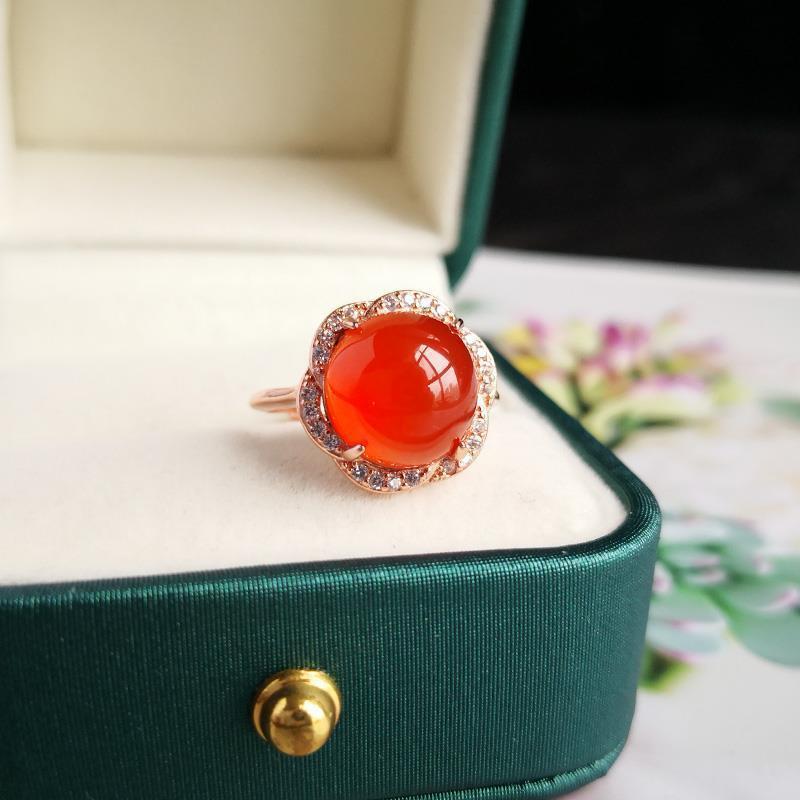 Natural Ice Chalcedony Red Flower Rings for Women Creative Engagement  Inlaid Vintage and Elegant Wedding Jewelry Gift